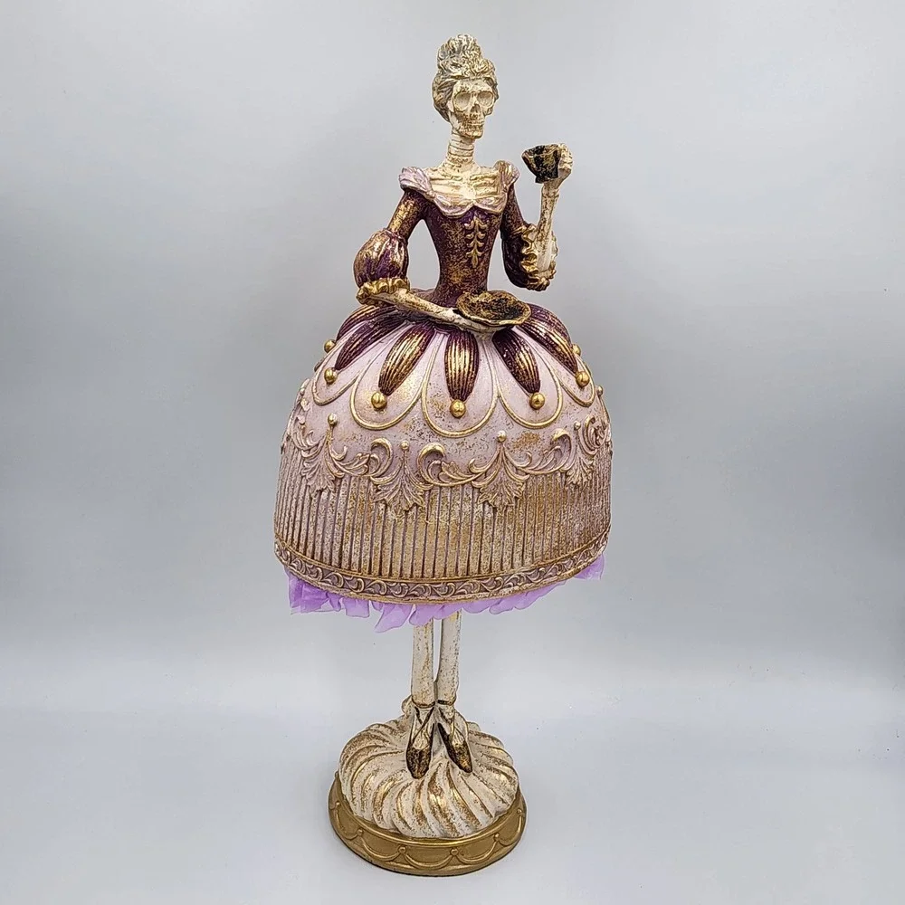 Bella Lux Skeleton Lady Halloween Figurine Purple Gold Victorian Gothic 16
